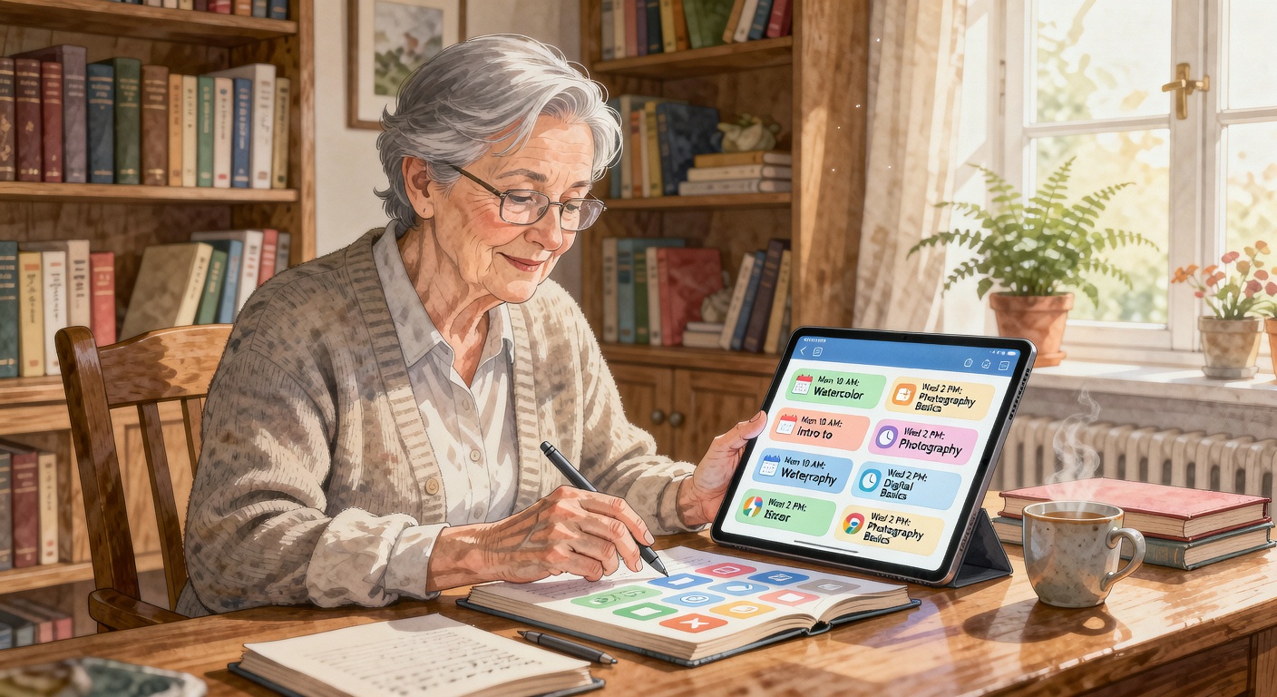 シニアがコースのGreenpolycenterを検討している様子