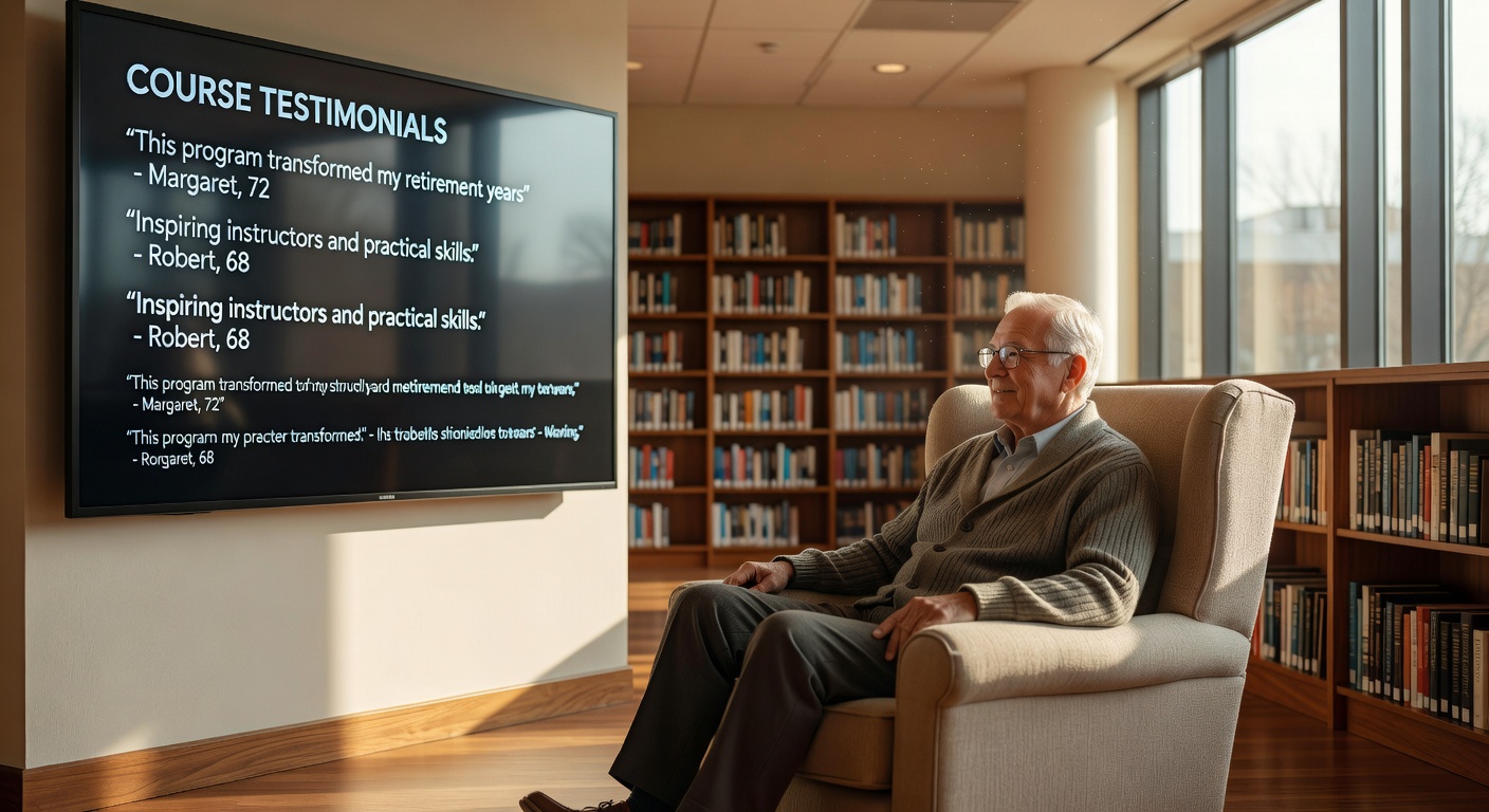 体験談を読むシニア女性の様子